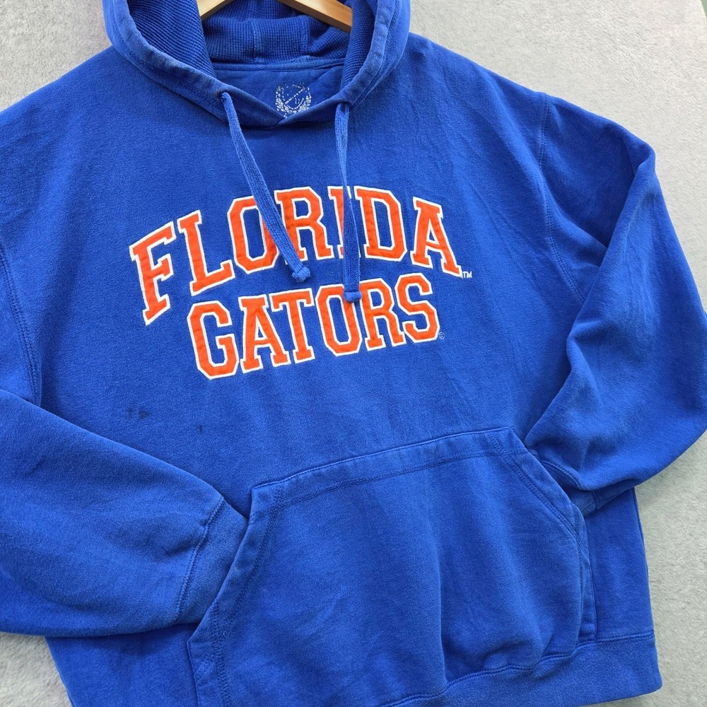 VTG 90s Mirage Florida Gators Hoodie Mens M Thrashed Faded Blue Sweatshirt NCAA